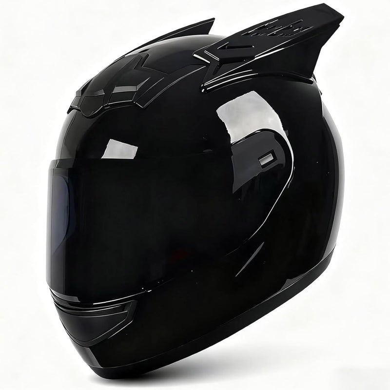 VABILNIY Cat Ear Motorcycle Helmet, Personalized Full Face Motorcycle Helmet DOT Certified Flip Up Visor Sport Helmet for Men Women Scooter ATV Off Road Street Racing Motorbike Helmet, Black - Image 1